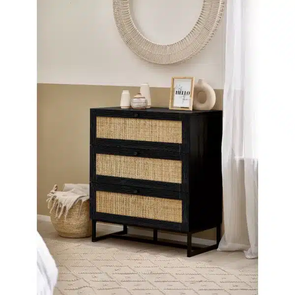 Padstow 3 Drawer Chest Black Roomset jpg