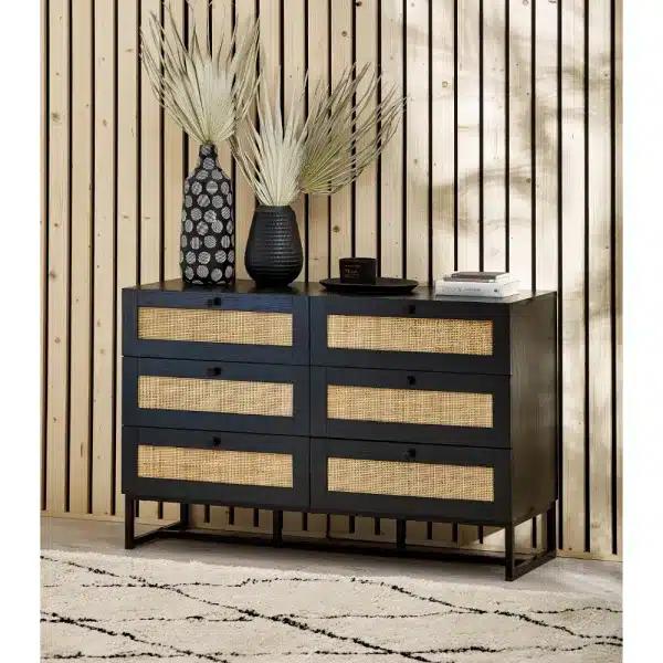 Padstow 6 Drawer Chest Black Roomset jpg