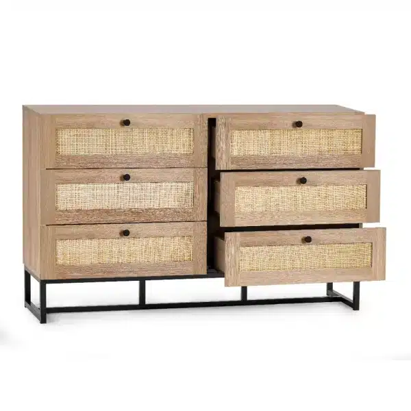 Padstow Oak 6 Drawer Chest Open Drawers jpg