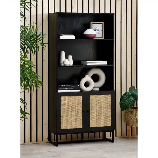 Padstow Tall Bookcase Black Roomset jpg