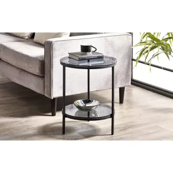 Perth Circular Lamp Table With Shelf Smoked Gl jpg
