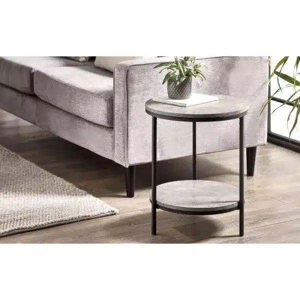 Staten Circular Lamp Table With Shelf Concrete jpg