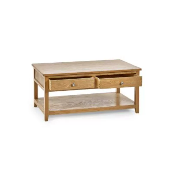 mallory coffee table with 2 drawers open drawers jpg