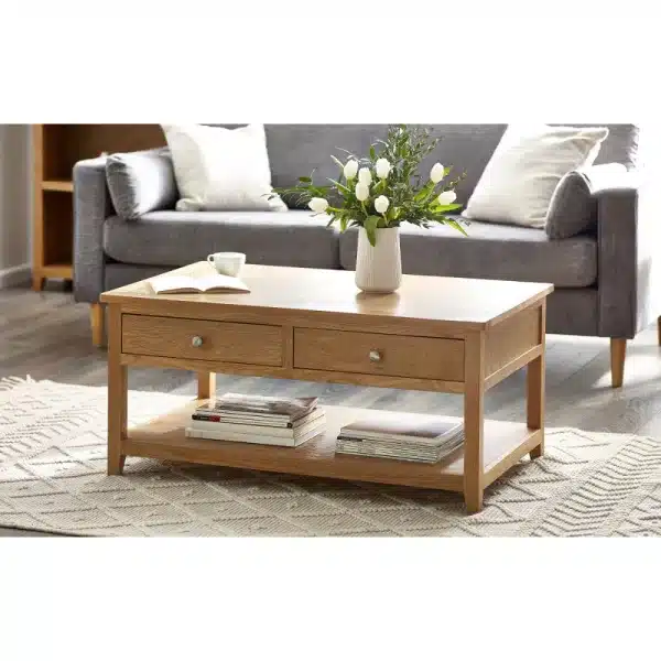 mallory coffee table with 2 drawers roomset jpg